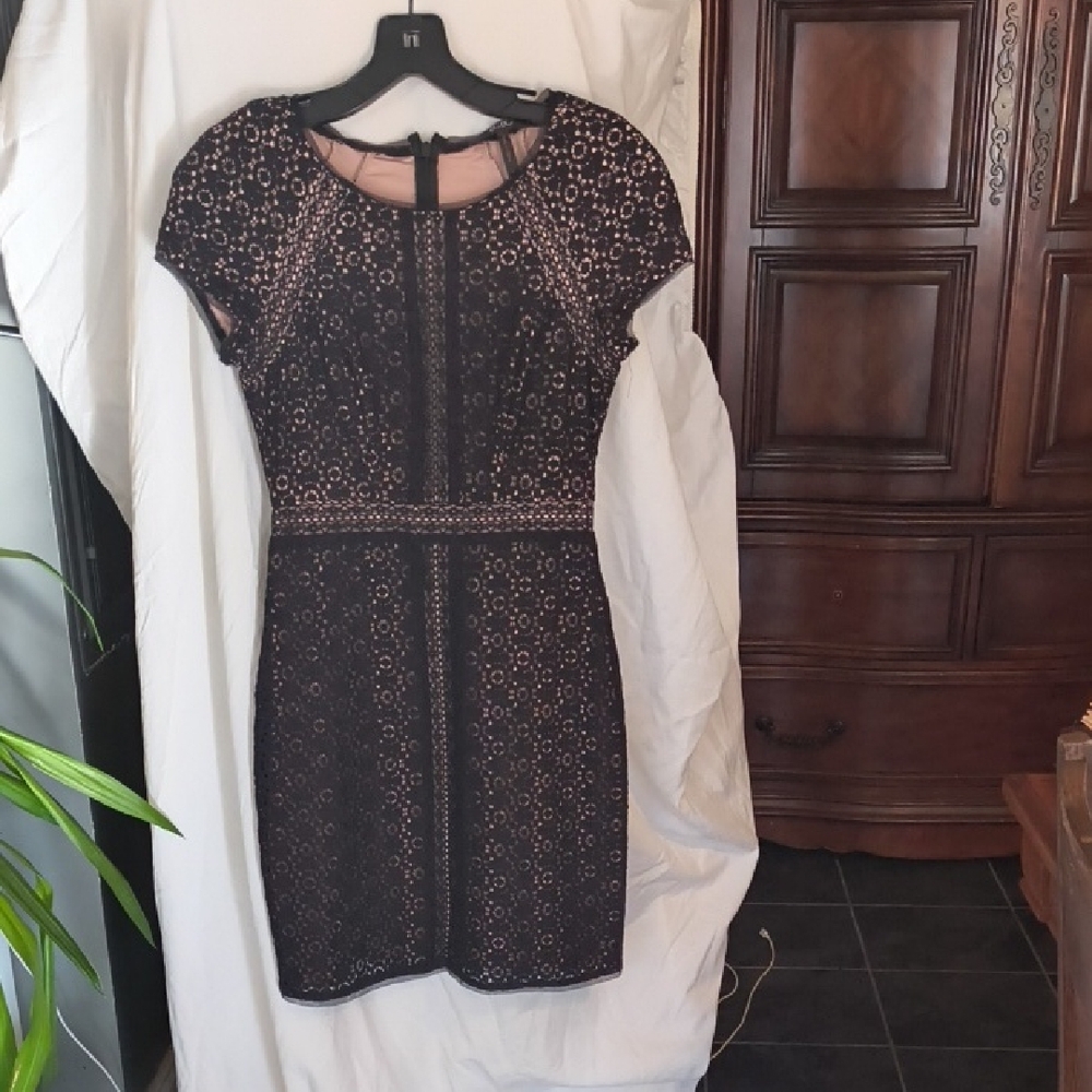 BCBG Black and Gold Lace Mini Dress